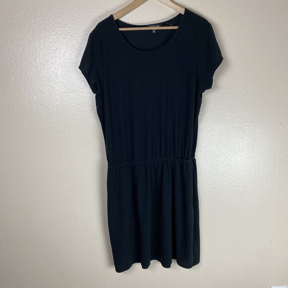 Toad & Co XL Dress Mini Hemp Blend Blouson Black Short Sleeve Shift Sheath - Picture 1 of 5